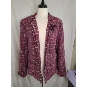 #0144 Alfred Dunner Purple Tweed Blazer with brooch- Size 16